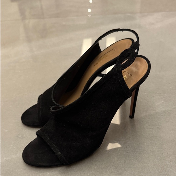 Aquazzura Black Suede Slingback Heels